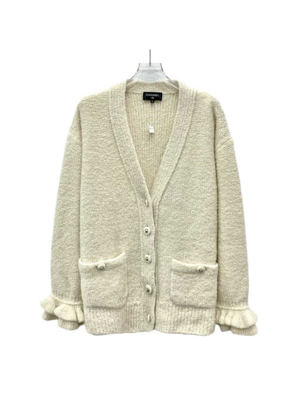 Chanel Beige Goat Cashmere V-Neck Single-Breasted Jacket